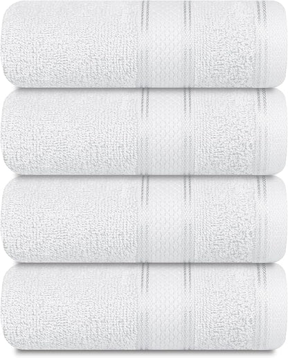 Casa Lino 100% Cotton Hand Towels for Bathroom - Soft, Highly Absorbent & Quick Dry Kitchen Towels - Gym Towel Set - Travel Towel Set - 24" x 16" - Pack of 4 - (White)
