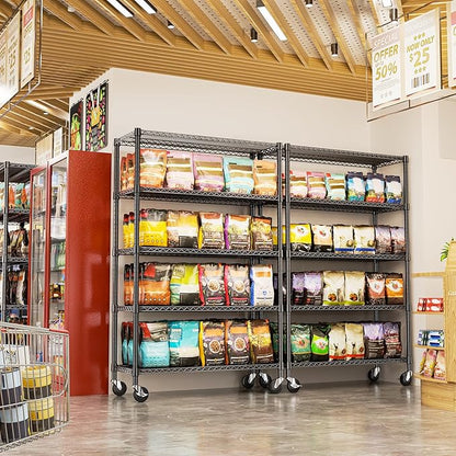 IZEUK Heavy Duty Garage Shelving, 5 Tier Wide Metal Storage Shelf Rack, Adjustable Utility Organizer for Basement, Garage, Black, 23.6" D x 53.1" W x 73.6" H
