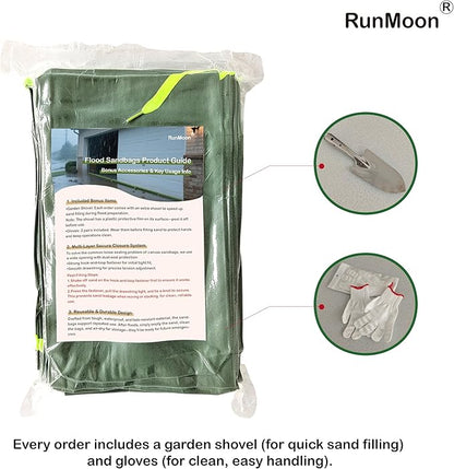 Upgraded Extra-Thick Reusable Flood Sandbags - Double-Stitched Canvas, Leak-Proof Closure | Multiple Sizes (3ft-10ft) for Water Barrier & Flood Protection (8ft (Upgraded) 10-Pack)