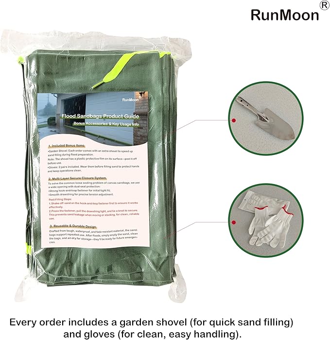 Upgraded Extra-Thick Reusable Flood Sandbags - Double-Stitched Canvas, Leak-Proof Closure | Multiple Sizes (3ft-10ft) for Water Barrier & Flood Protection (10ft (Upgraded) 4-Pack)