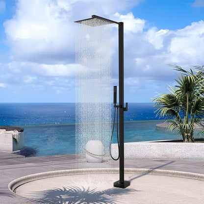 Freestanding Outdoor Shower with 10" Rain Shower Head and Handheld, Outdoor Shower Fixtures for Backyard Garden Beach. Outdoor Pool Shower, Matte black