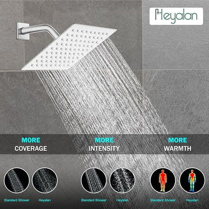 Heyalan 8 Inch Shower Head and Handle Set Square Shower Faucet Set Bathroom Rainfall Shower System Stainless Steel Showerhead Single Function Shower Trim Kit,Female Thread Valve,Polished Chrome