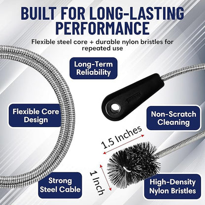 22" Long Sink Drain Cleaning Brush by FryOilSaver Co., Clog Remover for Small Spaces Perfect for Unclogging Sink, Toilet & Shower Drain, Drain Snake Hair Clog Remover, Tiny Pipe Cleaning Brush - B113C