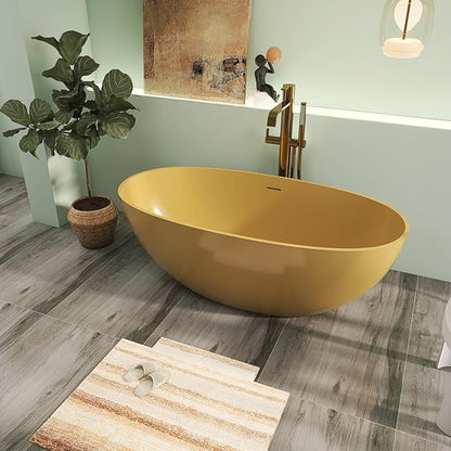 61" Premium Solid Surface Freestanding BathTubs, Upgraded Camel Design Stand Alone Tub with Overflow and Pop-up Drain