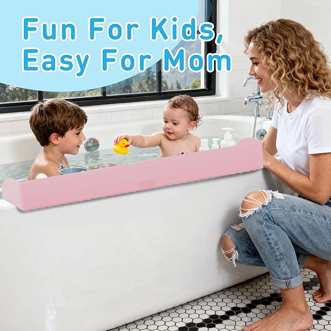 Roslim Bathtub Splash Guard Play Shelf - Silicone Toy Tray Holder Storage for Kids’ Bath Time, Tub Shelf with Suction Cups, Prevent Water Spilling in Bathroom, Kids Bath Accessories,Fairy Pink