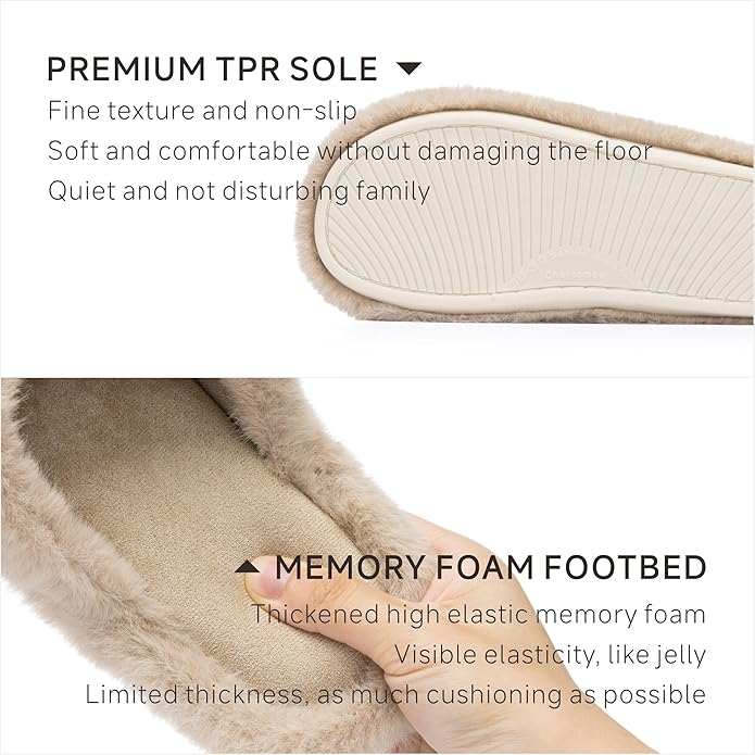 Chantomoo Womens Slippers Memory Foam Fuzzy Cross Band Faux Fur Slippers for Women Gift