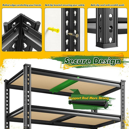 72.1" H Garage Shelving 2030LBS Garage Storage Shelves, 5 Tier Adjustable Metal Shelving, Storage Shelves for Storage, Basement, Warehouse, Pantry, Kitchen, 35.5" W x 15.7" D x 72.1" H, Black