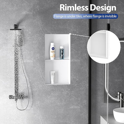 Stainless Steel Shower Niche 12" X 24", No Tile Needed Wall Niche with Double Shelves, Recessed Shower Shelf for Bathroom Storage, Matte White
