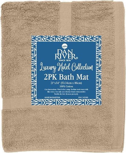 DAN RIVER Classic Cotton Bath Mats Set of 2 – Not a Bathroom Rug, Ultra Soft, Highly Absorbent & Machine Washable Bath Mat Towel for Bathroom Floor Mat – Durable, Quick-Dry, 21x34 Inches, Tan
