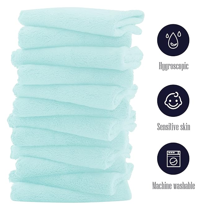 16 Pack Baby Washcloths - Luxury Coral Fleece - Extra Absorbent and Soft Wash Clothes for Newborns, Infants and Toddlers - Suitable for Sensitive Skin and New Born-Baby Shower-Frozen Blue,10x10 Inch