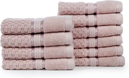 Ample Decor 100% Cotton Soft Pink Washcloths Set of 10- Super Soft, Quick-Dry, Highly Absorbent, Popcorn Textured - Mulaayam Collection - 12 X 12 Inch