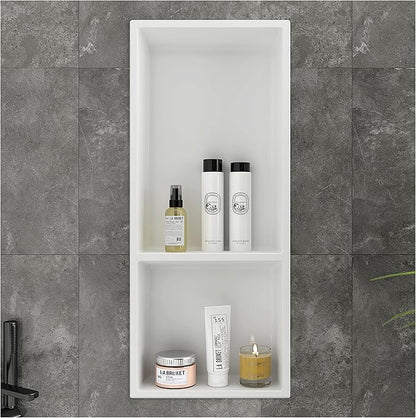 Shower Niche No Tile Needed, 12.2"x28.7"x3.8", Vertical Double Recessed Wall Niche, Bathroom Wall Niche Inserts, SMC Shower Shelf (White)