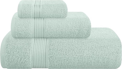 Belizzi Home Ultra Soft 3 Pack Cotton Towel Set, Contains a Bath Towel 28x55 inch, a Hand Towel 16x24 inch & a Wash Coth 12x12 inch, Ideal Everyday use, Compact & Lightweight - Sea Green