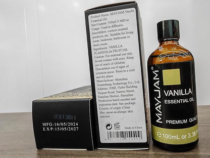 MAYJAM Vanilla Essential Oil 100ML, Pure Essential Oils for Massage, Diffusers, Vanilla Oil Fragrance Oil for Soap Candle Making (3.38FL.OZ Bottle)