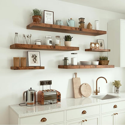 Vivelove Floating Shelves 10 inches Deep, 36x10 Shelves for Room，Wall Shelves for Bedroom, Living Room, Kitchen, Office, Bathroom Farmhouse Shelf, Home Decor with Invisible Bracket, Rustic Brown