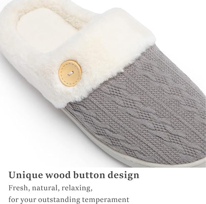 Chantomoo Womens Slipper Warm Comfy Memory Foam House Slippers Knitted Shoes Faux Fur Lined Anti-Skid Rubber Sole Bedroom Cozy Indoor Outdoor Slippers