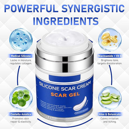 Silicone Scar Cream Gel - [3.53 oz / 100g] Jumbo Value Pack - Advanced Gel for Old & New Scars, C-Section, Stretch Marks, Surgery, Acne, Burns, Keloids - Face & Body
