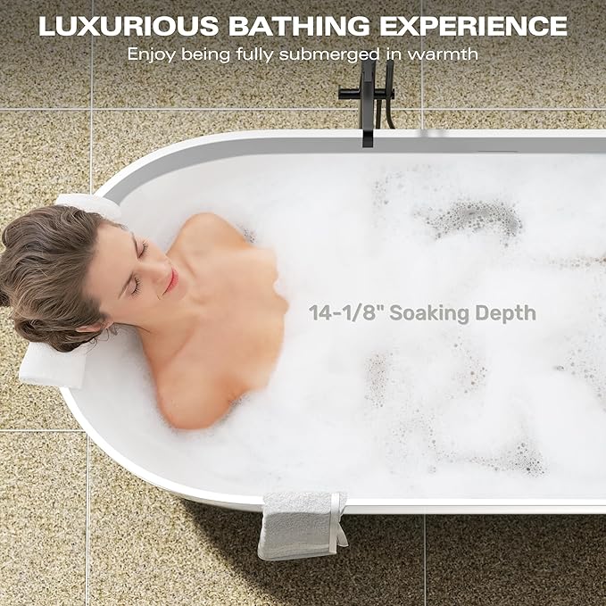 Abruzzo 69" Free Standing Solid Surface Resin Stone Bathtub, Contemporary Oval Soaking Tub with Overflow and Pop-up Drain, cUPC Certified，Matte White