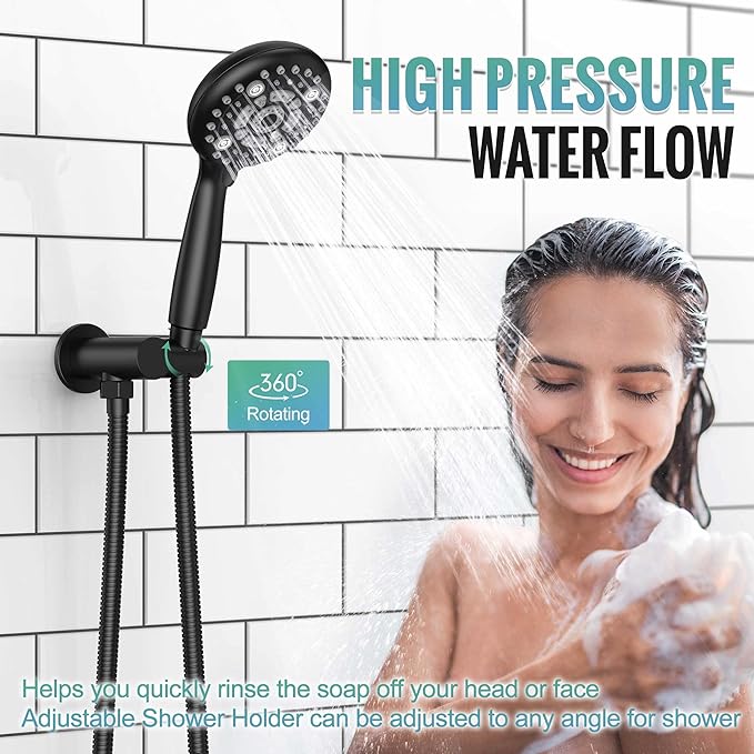 SR SUN RISE Shower Faucet - 16 Inch Multifunctional High Pressure Shower Head System with Handheld Shower Head Fixtures - Valve Included - Matte Black