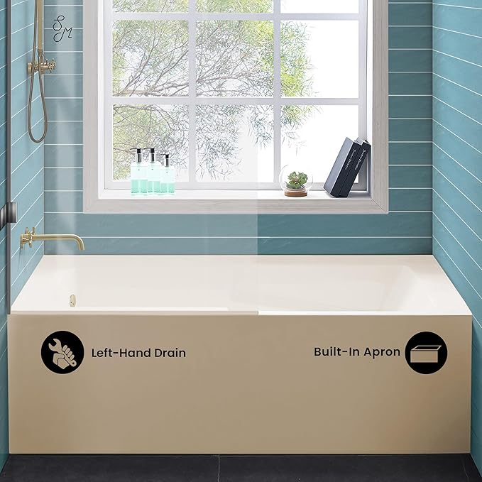 Voltaire 60" X 32" Left-Hand Drain Alcove Bathtub with Apron in Bisque