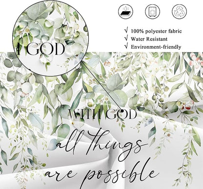 Riyidecor Sage Green Eucalyptus Leaves Shower Curtain for Bathroom Decor 72Wx72H Bible Verse Quotes Spring Floral Botanical Watercolor Art Printed Fabric Polyester Waterproof 12 Pack Metal Hooks