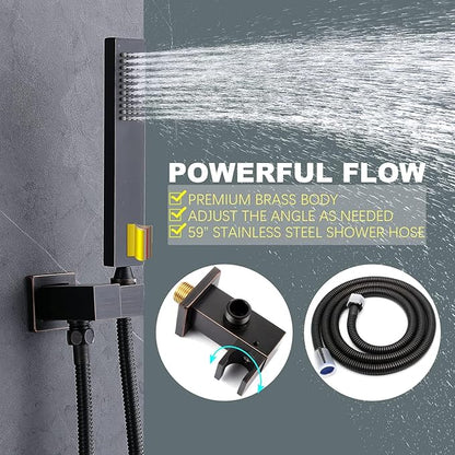 Oil Rubbed Bronze Shower System Digital Display Shower Faucet Set with Wall Mounted Full Body Shower Head(12 inch + 8 inch), Handheld Shower