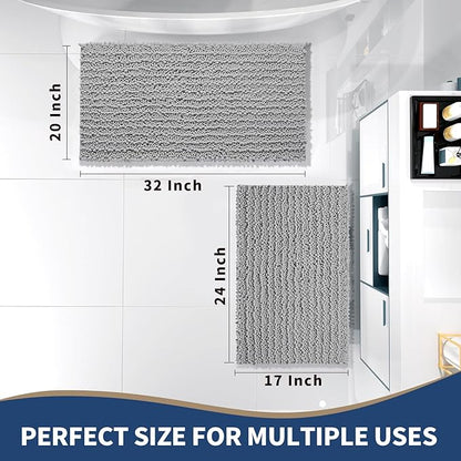 Yimobra Bathroom Rugs Sets 2 Piece - Quick Dry Extra Thick Luxury Chenille Bath Mat, Non Slip Super Absorbent for Tub Shower Sink, Machine Washable Shaggy Floor Mat, 32"x20"+24"x17" Inch, Grey