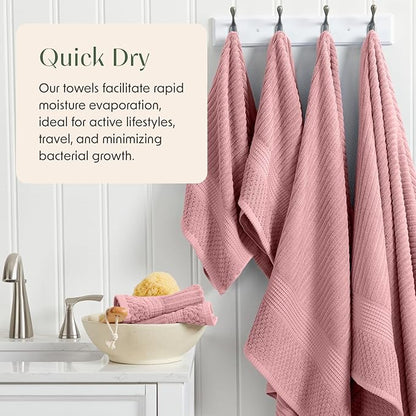 Springtree Home 100% Cotton Bath Towel Set of 4 | Super Soft & Absorbent with Quick-Dry Fibers | 4 Bath Towels | Textured and Durable Cotton | Krista Collection - Bridal Rose