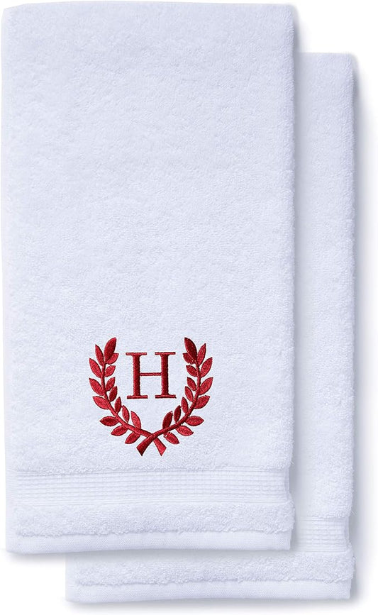 Decorative and Monogrammed Hand Towels for Bathroom Kitchen Makeup | Personalized Gift for Wedding-Bridal | Roman Font Custom Luxury Turkish Towel | Spa Collection, Oversized, 16 X 30 Inch, Set of 2