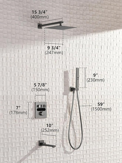 Lefton Shower System in Fahrenheit Display (Battery-free), 10” Overhead Shower Head with All-in-one Handheld Spray Showerhead and Bathtub Faucet, 4-in-1 Control System, SSWM2502 (Grey)