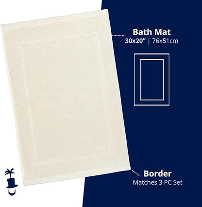 Lincoln & Palm 1-Piece Turkish Cotton Bath Mat - Soft, Plush, and Absorbent - 1000 GSM Thick Luxury Spa and Hotel Style - No Rubber Backing - Silver-Infused SILVERbac (1 Piece Bath Mat, Ivory)