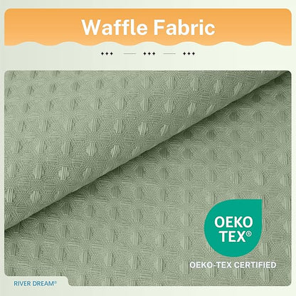 River Dream 3 in 1 Shower Curtain Set, Extra Long Waffle Fabric Shower Curtain and Waterproof Clear Liner Set with Double Sided Metal Hooks, Sage Green, 72" W*84" H