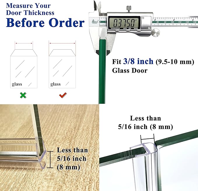 Frameless Shower Door Seal Strip 4 Pack x 39 Inch U for 3/8" Thick Glass Shower Door Side Seal Strip Bottom Seal Door Sweep Ultra Clear Polycarbonate, Stop Showers Leaks Create A Water Barrier