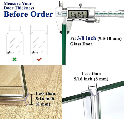Frameless Shower Door Seal Strip 4 Pack x 39 Inch U for 3/8" Thick Glass Shower Door Side Seal Strip Bottom Seal Door Sweep Ultra Clear Polycarbonate, Stop Showers Leaks Create A Water Barrier