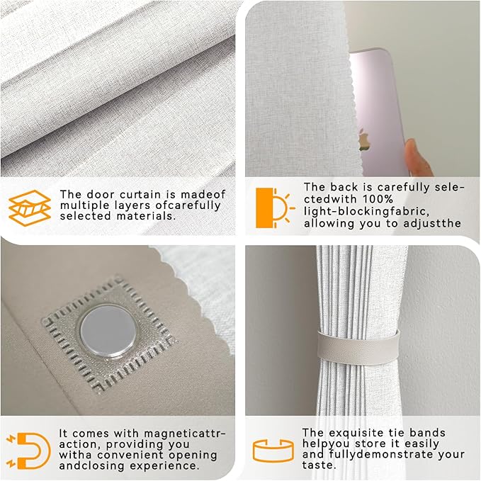 Accordion Door Curtain Set - 100% Blackout, with Curtain Rod Included, for Bedroom Privacy Protection (White-43 W x 78" L+Rod)