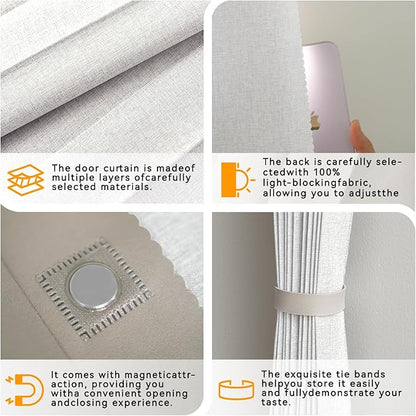 Accordion Door Curtain Set - 100% Blackout, with Curtain Rod Included, for Bedroom Privacy Protection (White-43 W x 78" L+Rod)