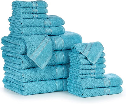 Ample Decor Bathroom Towel Set of 18-4 Bath Towel, 4 Hand Towel, 10 Wash Cloths – Ideal for Gifting, Hotel, Gym, Spa - Sky Blue