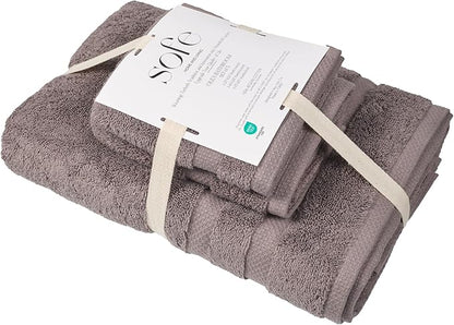SOFE H&L | Olea Luxury Turkish Cotton Bath Towels Set of 3 : 1 Bath Towel, 1 Hand Towel, 1 Wash Cloths, Dark Gray |Thick, Premium, Soft, Durable, Absorbent - Hotel Quality Towel Sets for Bathroom