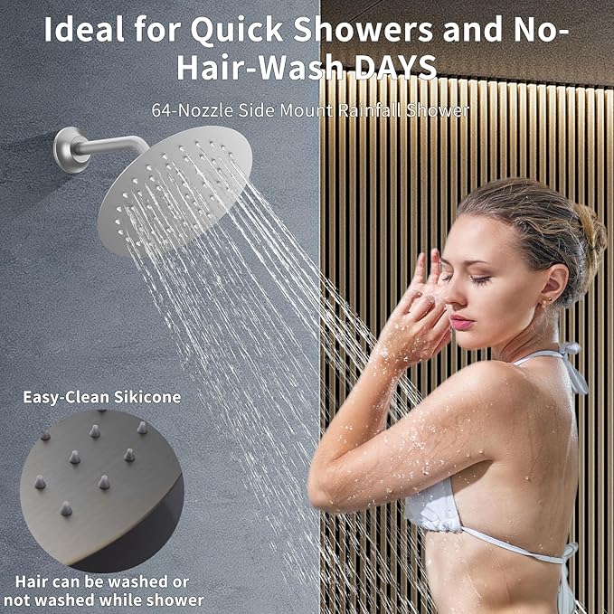 Brushed Nickel Shower System 3-Function Ceiling Shower Faucet Set with 12" and 8" Rainfall Dual Shower Head and Handheld Shower with Adjustable Slide Bar, Full Body Shower System Fixture