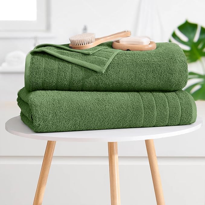 DAN River Extra Large Bath Towels Set of 4, 30 x 60 Inches - 100% Cotton Larger & Lighter Weight Towels for Bathroom - Quicker to Dry, Super Soft & Highly Absorbent Towels for Home, Sage Green
