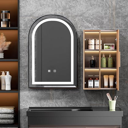 LED Bathroom Mirrors with Lights,24"x36"Black Arched Mirror for Bathroom,Fogless,3 Colors Dimmable,Anti-Fog,Wall Mounted Lighted Vanity Mirror,Black