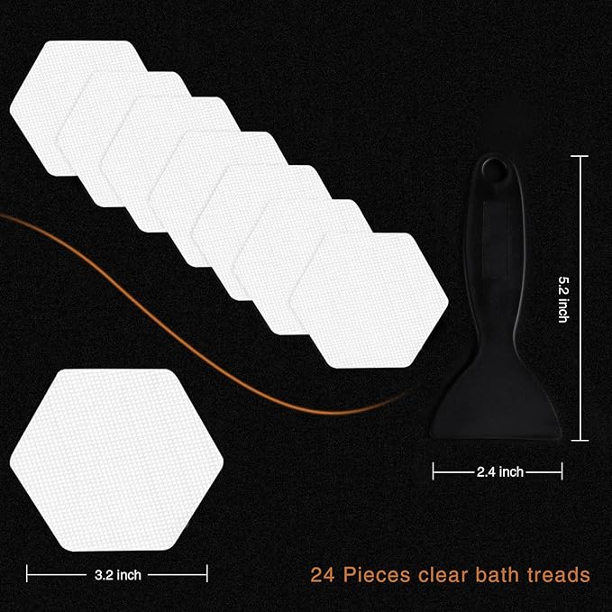 Bathtub Stickers Non-Slip, 36 PCS White Hexagon Safety Shower Treads Adhesive Appliques with Premium Scraper