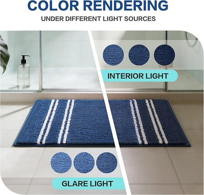 Kmson Bathroom Rugs Mat, 17"x24" Ultra Soft Washable Shaggy Chenille Bath Rugs, Non-Slip Fluffy Thick Water Absorbent Microfiber Mat for Bathtub, Sink and Shower, Navy Blue