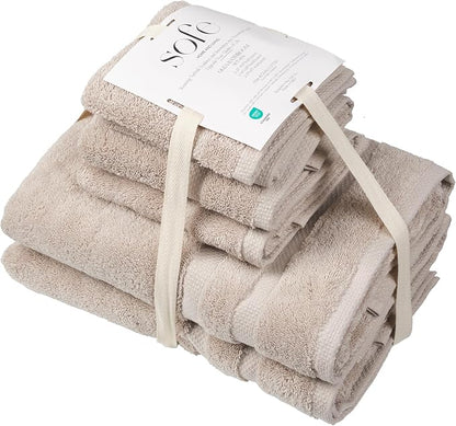 SOFE H&L | Olea Luxury Turkish Cotton Bath Towels Set of 6 : 2 Bath Towels 2 Hand Towels 2 Wash Cloths, Sand | Thick, Premium, Soft, Durable, Absorbent - Hotel Quality Towel Sets for Bathroom