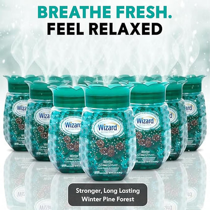 12 WIZARD Odor Eliminator Gel Beads - 12 oz, Air Freshners For Bathroom, Rooms, Per Areas and Car Freshner - Winter Pine Forest