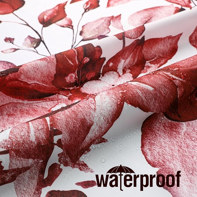 Gibelle Small Stall Shower Curtain 36 x 72, Narrow Half Burgundy Red Floral Shower Curtain for Bathroom, Watercolor Plant Eucalyptus Leaves Fabric Shower Curtain Set