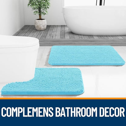 OLANLY Bathroom Rugs 47x24, Extra Soft Absorbent Chenille Bath Rugs, Rubber Backing Quick Dry, Machine Washable Bath Mats for Bathroom Floor, Tub and Shower, Home Decor Accessories, Sky Blue