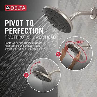 Delta PivotPro Brushed Nickel Rain Showerhead, Single Setting 7 Inch Round Shower Head, Showerheads, 1.75 GPM Flow Rate, SpotShield Brushed Nickel 75103SN