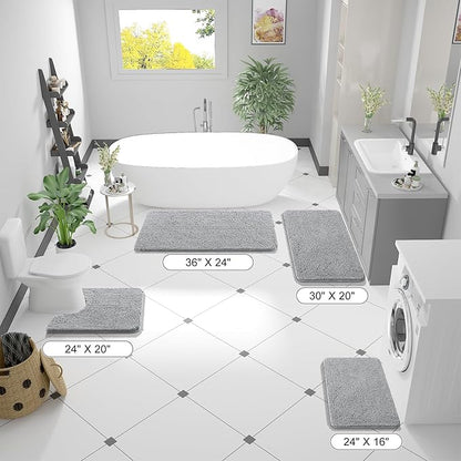 OLANLY Bathroom Rugs 47x24, Extra Soft Absorbent Chenille Bath Rugs, Rubber Backing Quick Dry, Machine Washable Bath Mats for Bathroom Floor, Tub and Shower, Home Decor Accessories, Light Grey