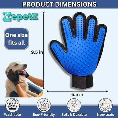 (Right Hand) Pet Hair Remover Glove – Blue, Reusable Grooming Glove for Dogs, Cats & Horses, Gentle Deshedding, Bathing & Massaging, Anti-Shedding Tool for Pet Hair Removal (Right Hand only)